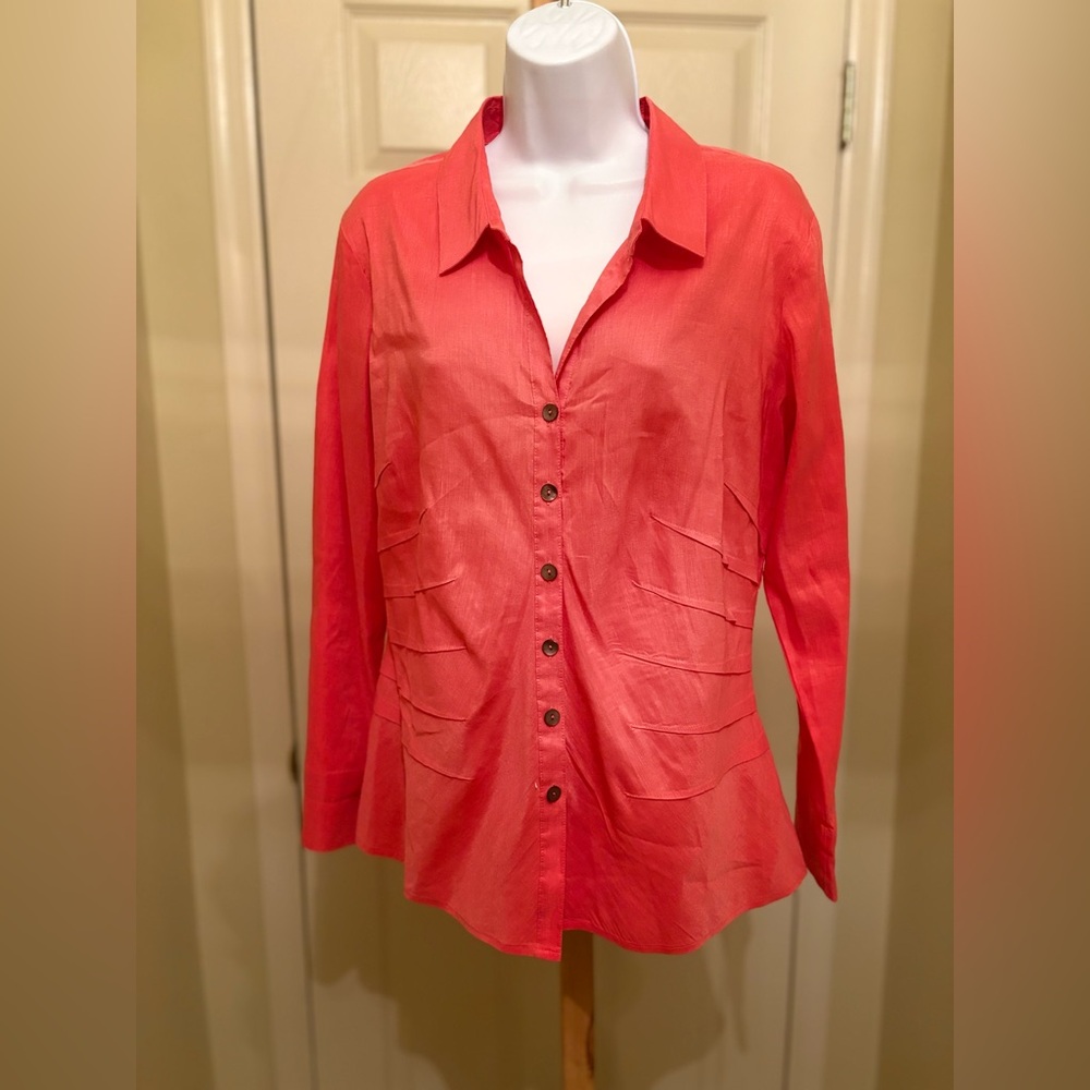 NIC+ ZOE Woman’s Burnt Orange LINEN Blend Soft Fabric Button-Down Shirt, Size: L